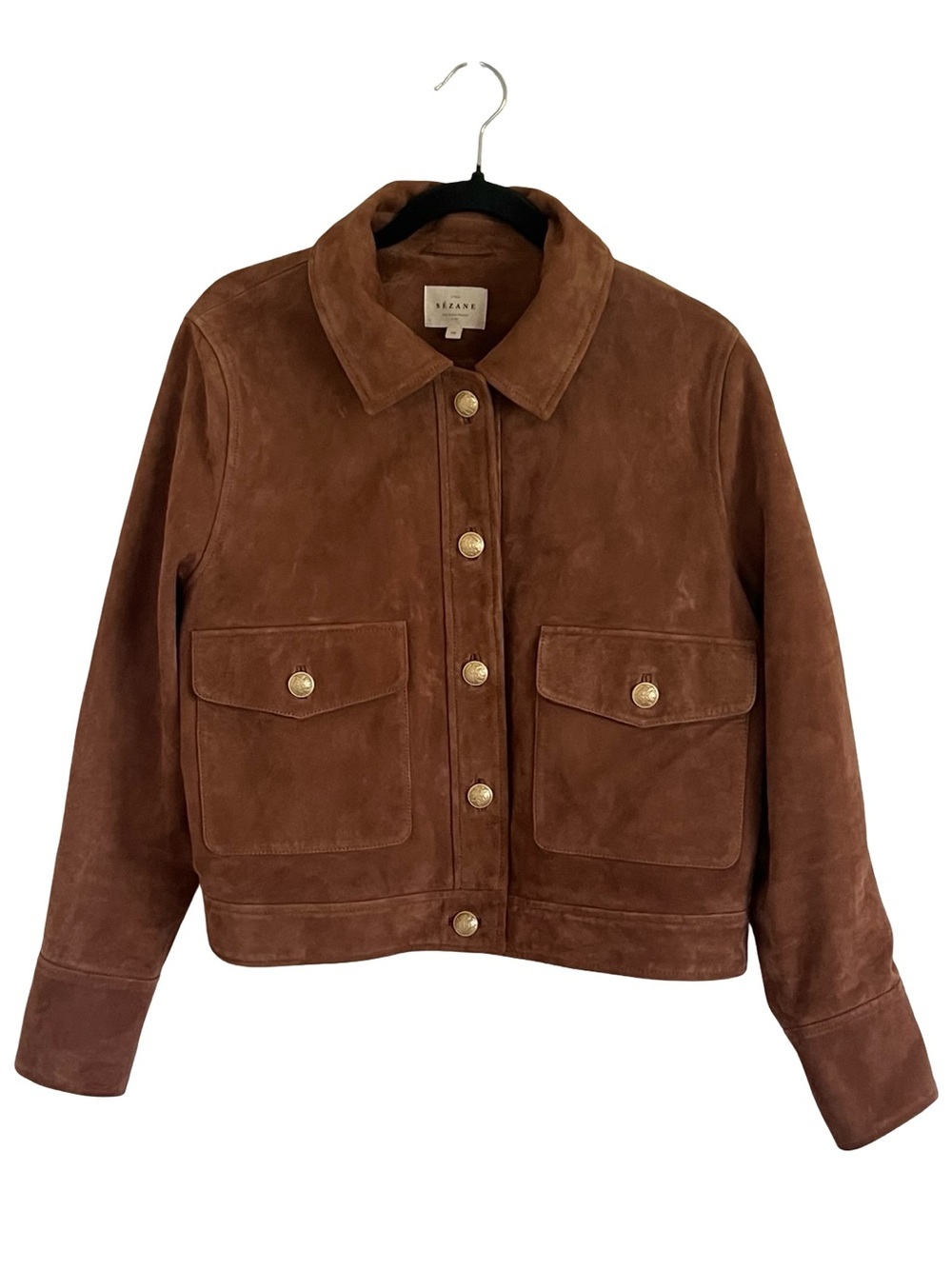 Sezane Tan Suede Leather Terry Jacket FR 40 / US 8